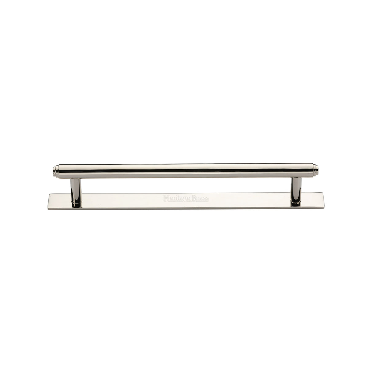 High quality image of the Heritage Brass Cabinet Pull Step Design with Plate 128mm CTC Polished Nickel Finish | Sku. pl4410-128-pnf | Discounted prices available from Trade Door Handles