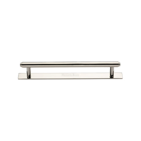 High quality image of the Heritage Brass Cabinet Pull Step Design with Plate 128mm CTC Polished Nickel Finish | Sku. pl4410-128-pnf | Discounted prices available from Trade Door Handles
