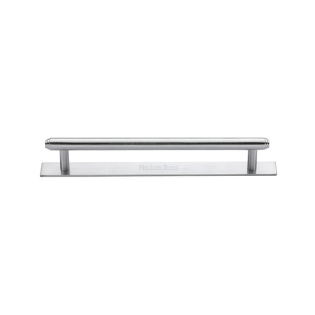 High quality image of the Heritage Brass Cabinet Pull Step Design with Plate 128mm CTC Satin Chrome Finish | Sku. pl4410-128-sc | Discounted prices available from Trade Door Handles