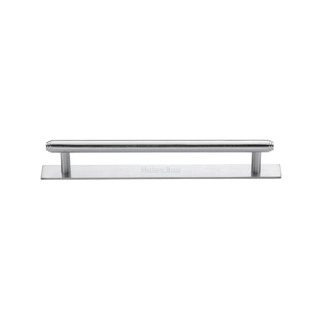 High quality image of the Heritage Brass Cabinet Pull Step Design with Plate 128mm CTC Satin Chrome Finish | Sku. pl4410-128-sc | Discounted prices available from Trade Door Handles