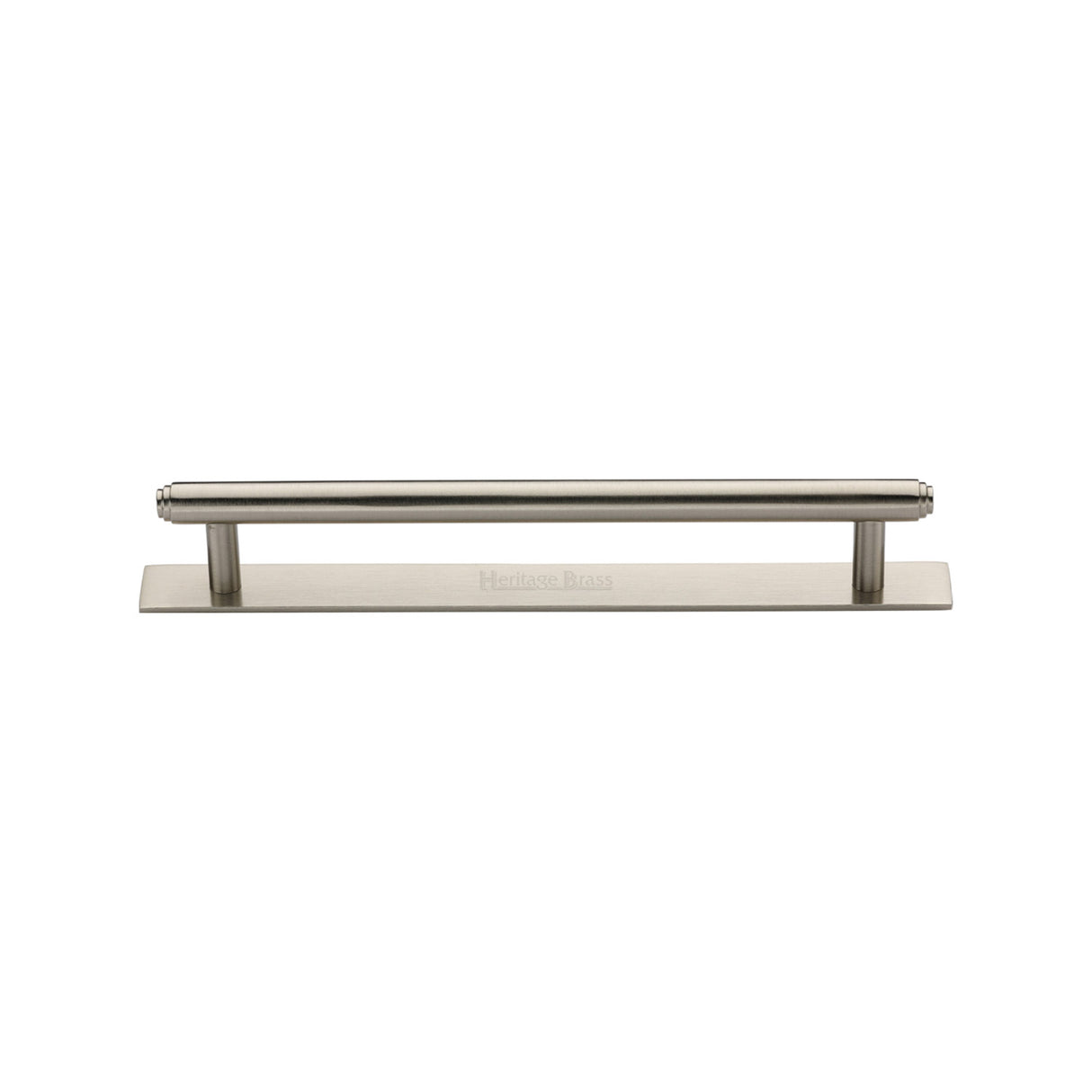 High quality image of the Heritage Brass Cabinet Pull Step Design with Plate 128mm CTC Satin Nickel Finish | Sku. pl4410-128-sn | Discounted prices available from Trade Door Handles