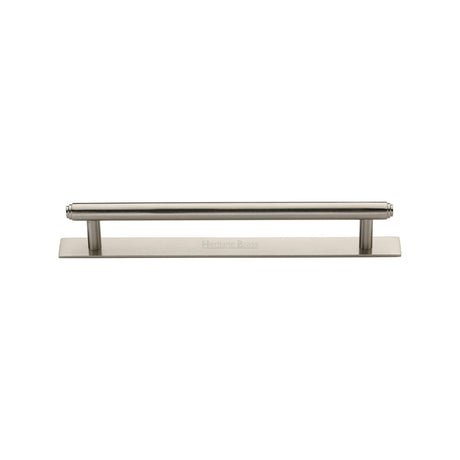 High quality image of the Heritage Brass Cabinet Pull Step Design with Plate 128mm CTC Satin Nickel Finish | Sku. pl4410-128-sn | Discounted prices available from Trade Door Handles