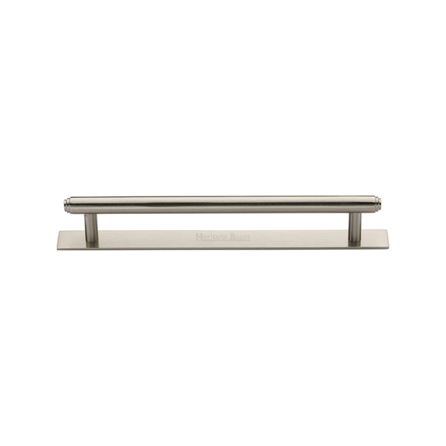 High quality image of the Heritage Brass Cabinet Pull Step Design with Plate 128mm CTC Satin Nickel Finish | Sku. pl4410-128-sn | Discounted prices available from Trade Door Handles