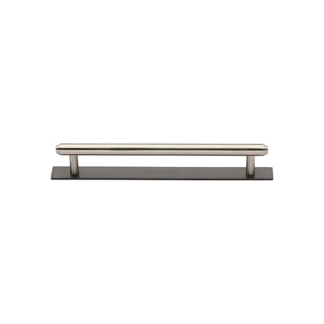 High quality image of the Heritage Brass Cabinet Pull Step Design with Plate 96mm CTC Matt Bronze/Satin Nickel Finish | Sku. pl4410-96-bsn | Discounted prices available from Trade Door Handles