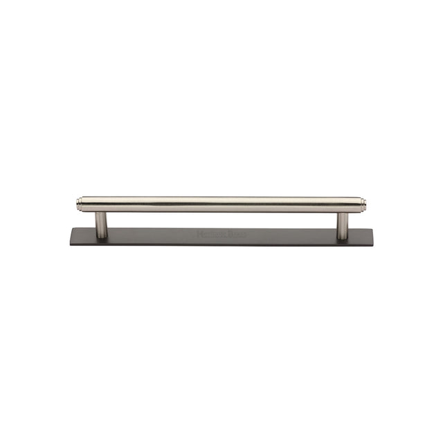 High quality image of the Heritage Brass Cabinet Pull Step Design with Plate 96mm CTC Matt Bronze/Satin Nickel Finish | Sku. pl4410-96-bsn | Discounted prices available from Trade Door Handles