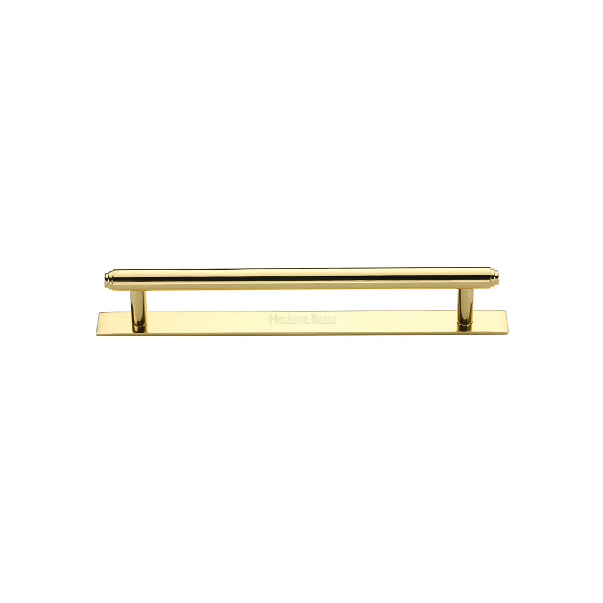High quality image of the Heritage Brass Cabinet Pull Step Design with Plate 96mm CTC Polished Brass Finish | Sku. pl4410-96-pb | Discounted prices available from Trade Door Handles