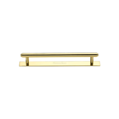 High quality image of the Heritage Brass Cabinet Pull Step Design with Plate 96mm CTC Polished Brass Finish | Sku. pl4410-96-pb | Discounted prices available from Trade Door Handles
