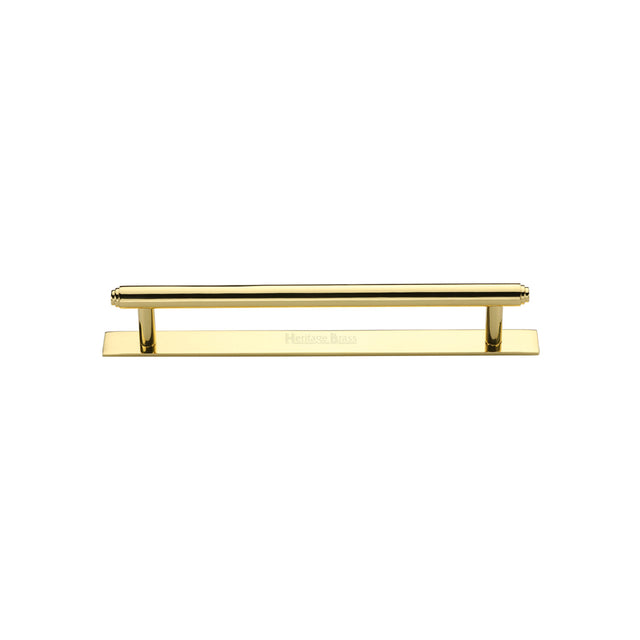 High quality image of the Heritage Brass Cabinet Pull Step Design with Plate 96mm CTC Polished Brass Finish | Sku. pl4410-96-pb | Discounted prices available from Trade Door Handles
