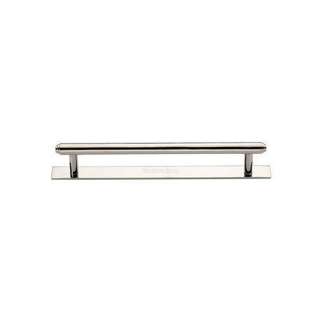High quality image of the Heritage Brass Cabinet Pull Step Design with Plate 96mm CTC Polished Nickel Finish | Sku. pl4410-96-pnf | Discounted prices available from Trade Door Handles