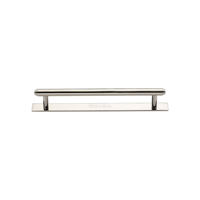 High quality image of the Heritage Brass Cabinet Pull Step Design with Plate 96mm CTC Polished Nickel Finish | Sku. pl4410-96-pnf | Discounted prices available from Trade Door Handles