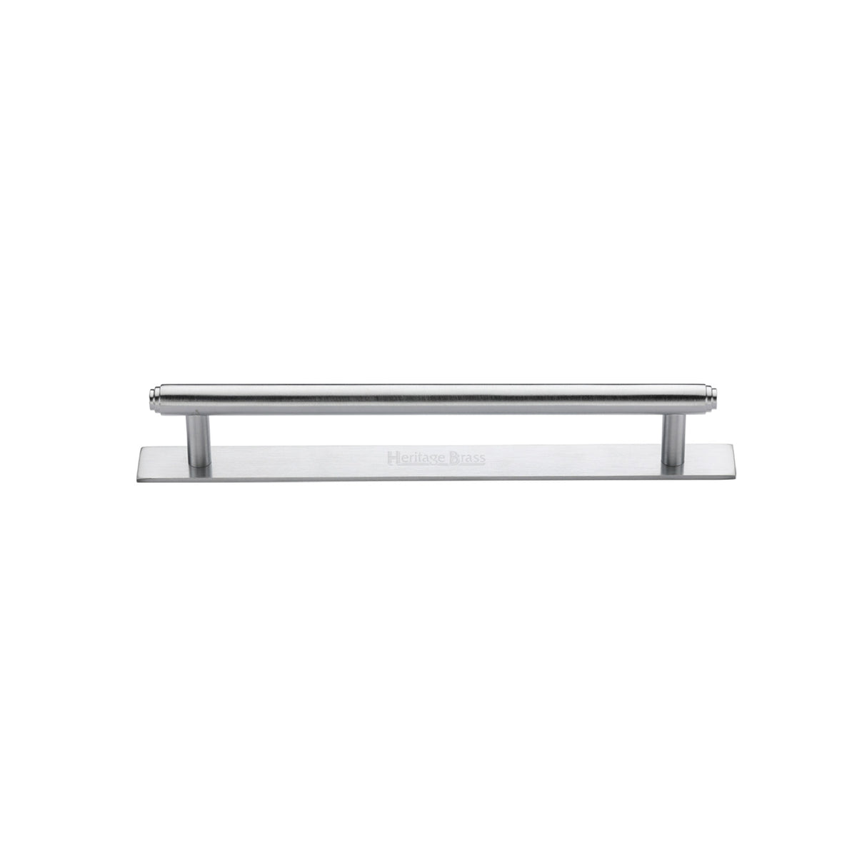 High quality image of the Heritage Brass Cabinet Pull Step Design with Plate 96mm CTC Satin Chrome Finish | Sku. pl4410-96-sc | Discounted prices available from Trade Door Handles