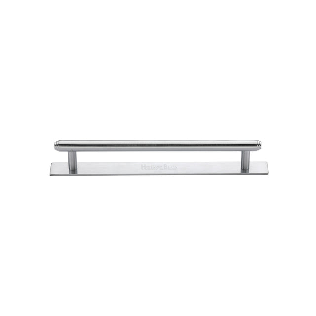 High quality image of the Heritage Brass Cabinet Pull Step Design with Plate 96mm CTC Satin Chrome Finish | Sku. pl4410-96-sc | Discounted prices available from Trade Door Handles