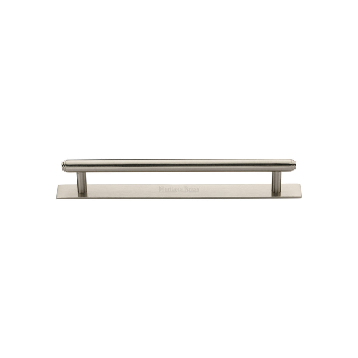 High quality image of the Heritage Brass Cabinet Pull Step Design with Plate 96mm CTC Satin Nickel Finish | Sku. pl4410-96-sn | Discounted prices available from Trade Door Handles
