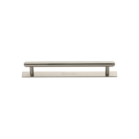 High quality image of the Heritage Brass Cabinet Pull Step Design with Plate 96mm CTC Satin Nickel Finish | Sku. pl4410-96-sn | Discounted prices available from Trade Door Handles
