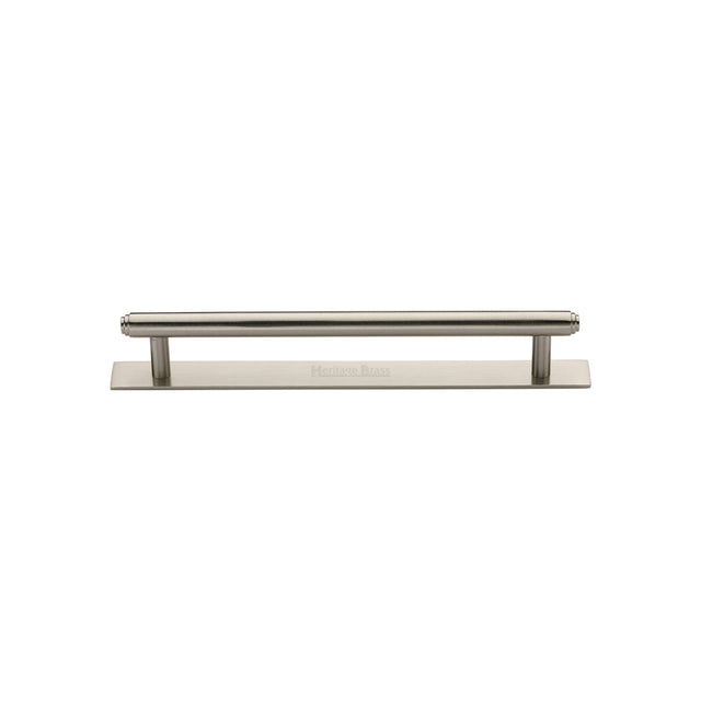High quality image of the Heritage Brass Cabinet Pull Step Design with Plate 96mm CTC Satin Nickel Finish | Sku. pl4410-96-sn | Discounted prices available from Trade Door Handles