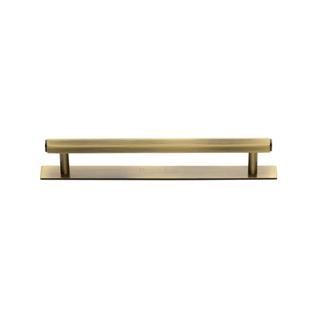 High quality image of the Heritage Brass Cabinet Pull Hexagonal Design with Plate 128mm CTC Antique Brass Finish | Sku. pl4422-128-at | Discounted prices available from Trade Door Handles