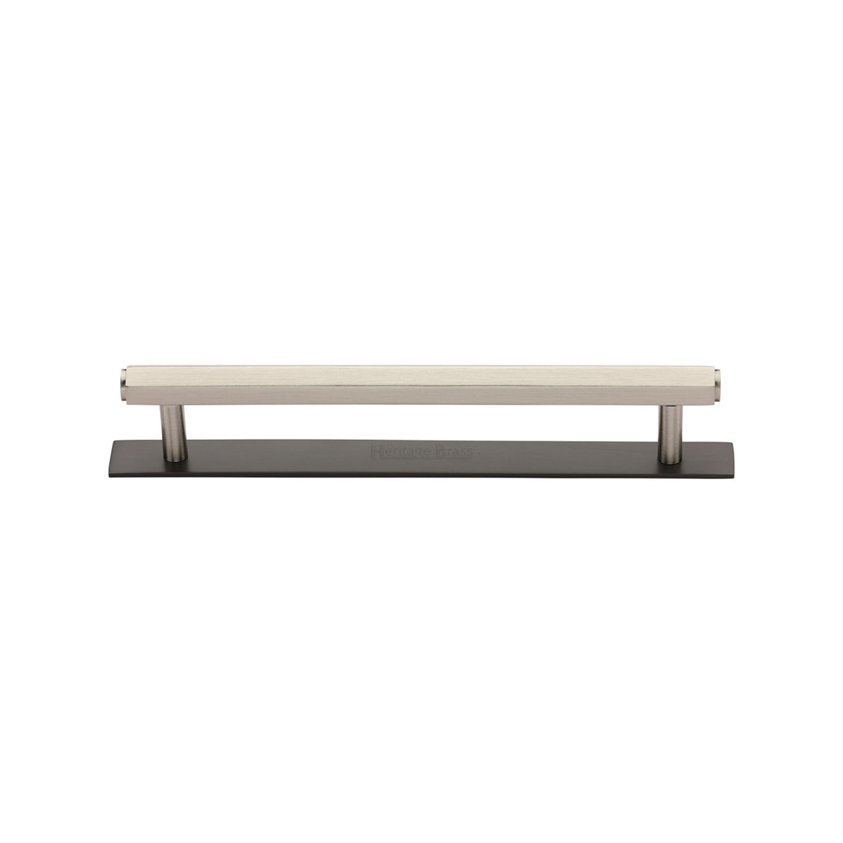 High quality image of the Heritage Brass Cabinet Pull Hexagonal Design with Plate 128mm CTC Matt Bronze/Satin Nickel Finish | Sku. pl4422-128-bsn | Discounted prices available from Trade Door Handles
