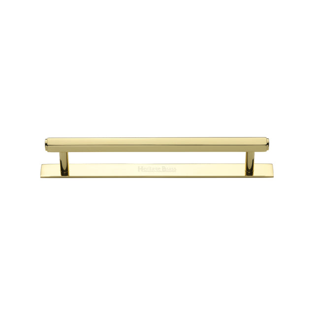 High quality image of the Heritage Brass Cabinet Pull Hexagonal Design with Plate 128mm CTC Polished Brass Finish | Sku. pl4422-128-pb | Discounted prices available from Trade Door Handles