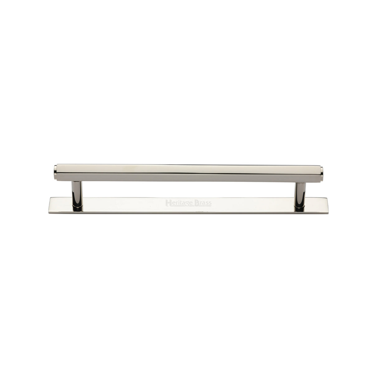 High quality image of the Heritage Brass Cabinet Pull Hexagonal Design with Plate 128mm CTC Polished Nickel Finish | Sku. pl4422-128-pnf | Discounted prices available from Trade Door Handles