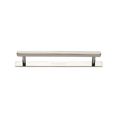 High quality image of the Heritage Brass Cabinet Pull Hexagonal Design with Plate 128mm CTC Polished Nickel Finish | Sku. pl4422-128-pnf | Discounted prices available from Trade Door Handles