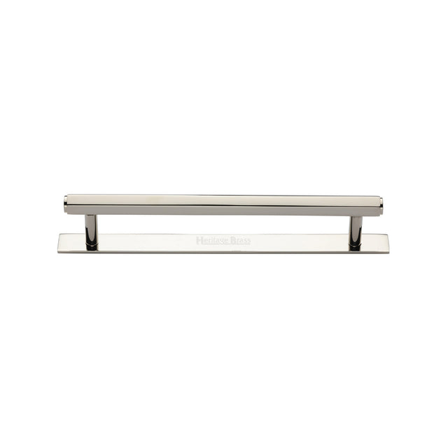 High quality image of the Heritage Brass Cabinet Pull Hexagonal Design with Plate 128mm CTC Polished Nickel Finish | Sku. pl4422-128-pnf | Discounted prices available from Trade Door Handles