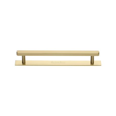 High quality image of the Heritage Brass Cabinet Pull Hexagonal Design with Plate 128mm CTC Satin Brass Finish | Sku. pl4422-128-sb | Discounted prices available from Trade Door Handles