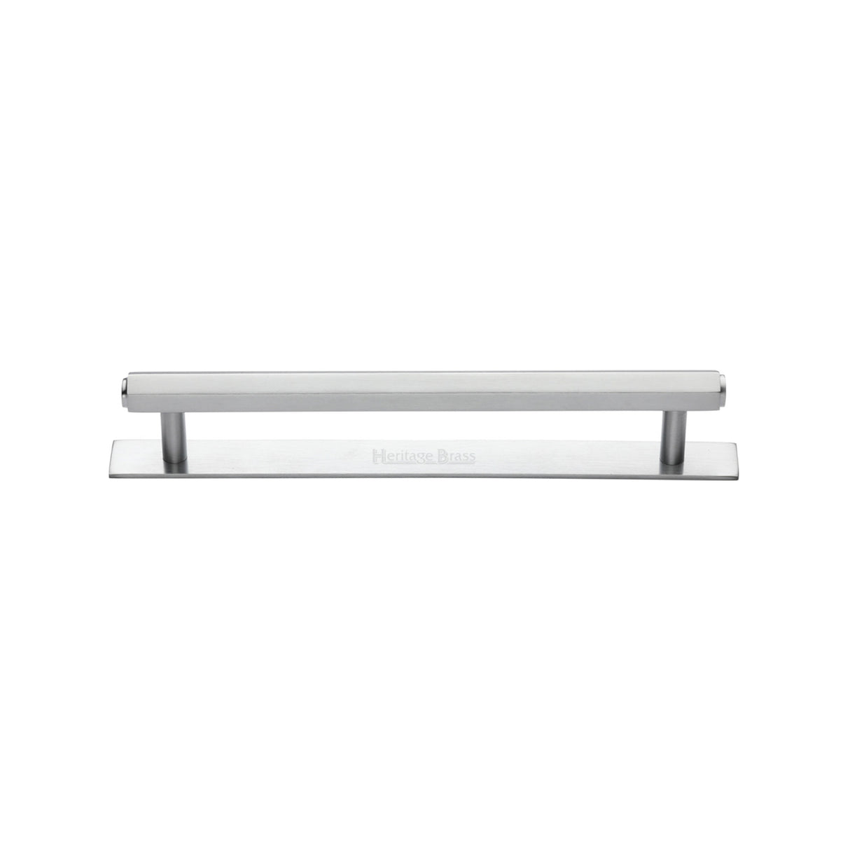 High quality image of the Heritage Brass Cabinet Pull Hexagonal Design with Plate 128mm CTC Satin Chrome Finish | Sku. pl4422-128-sc | Discounted prices available from Trade Door Handles