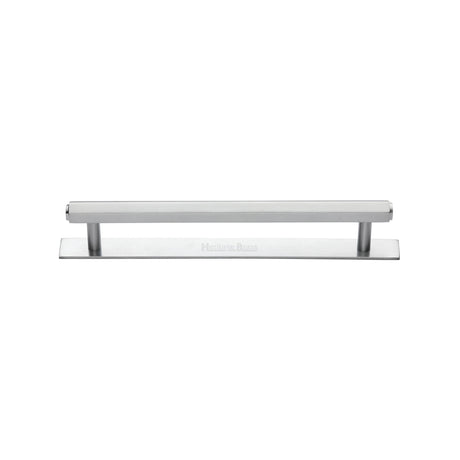 High quality image of the Heritage Brass Cabinet Pull Hexagonal Design with Plate 128mm CTC Satin Chrome Finish | Sku. pl4422-128-sc | Discounted prices available from Trade Door Handles