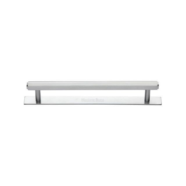 High quality image of the Heritage Brass Cabinet Pull Hexagonal Design with Plate 128mm CTC Satin Chrome Finish | Sku. pl4422-128-sc | Discounted prices available from Trade Door Handles