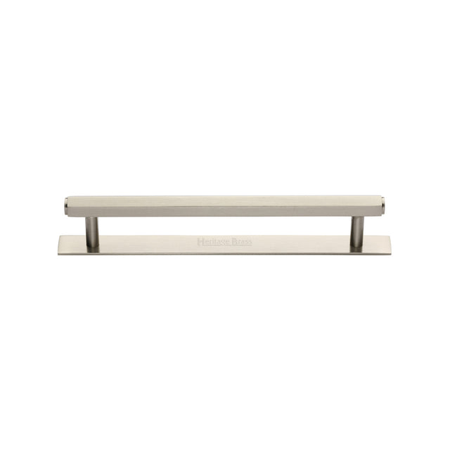 High quality image of the Heritage Brass Cabinet Pull Hexagonal Design with Plate 128mm CTC Satin Nickel Finish | Sku. pl4422-128-sn | Discounted prices available from Trade Door Handles