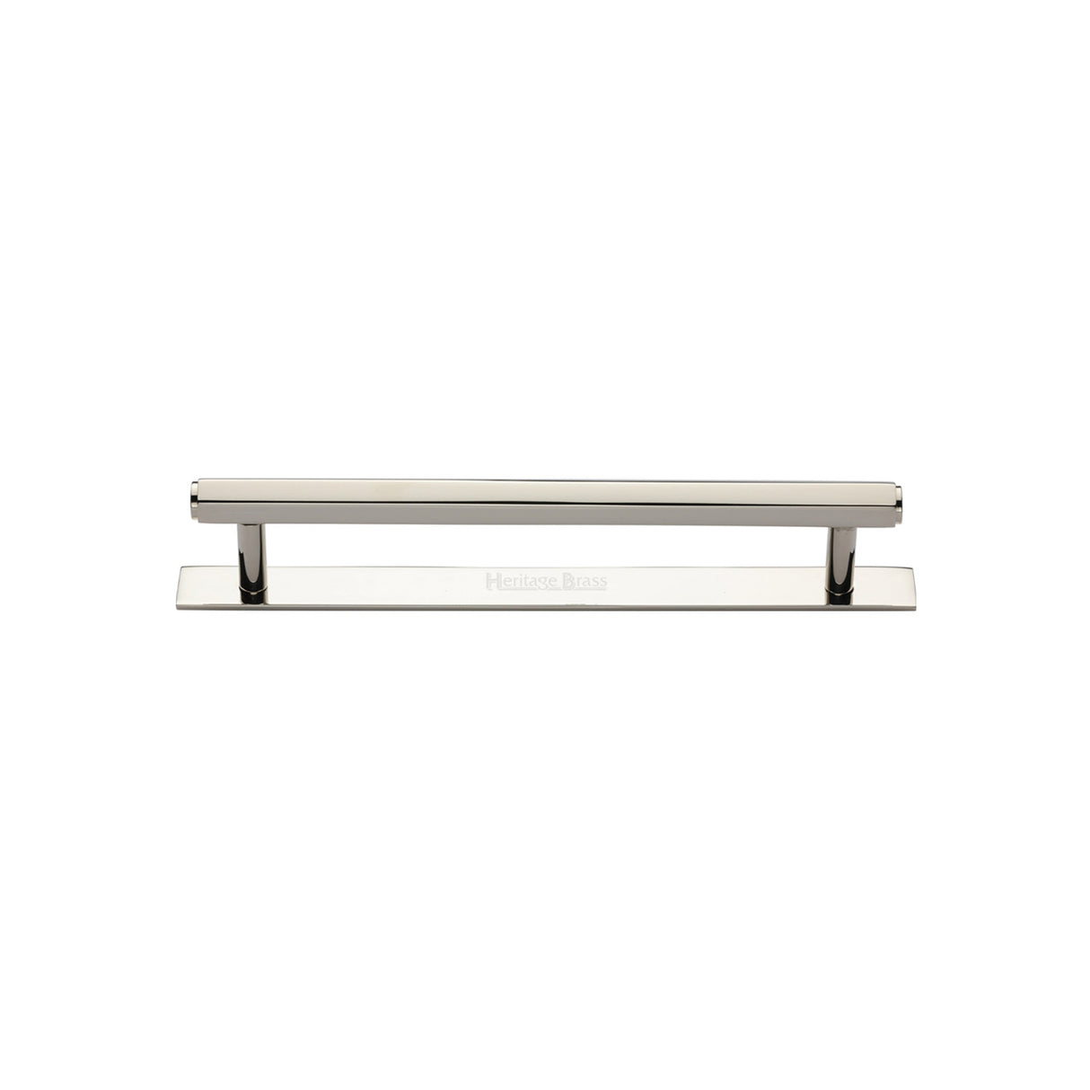 High quality image of the Heritage Brass Cabinet Pull Hexagonal Design with Plate 96mm CTC Polished Nickel Finish | Sku. pl4422-96-pnf | Discounted prices available from Trade Door Handles