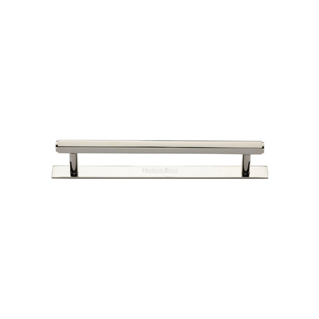 High quality image of the Heritage Brass Cabinet Pull Hexagonal Design with Plate 96mm CTC Polished Nickel Finish | Sku. pl4422-96-pnf | Discounted prices available from Trade Door Handles