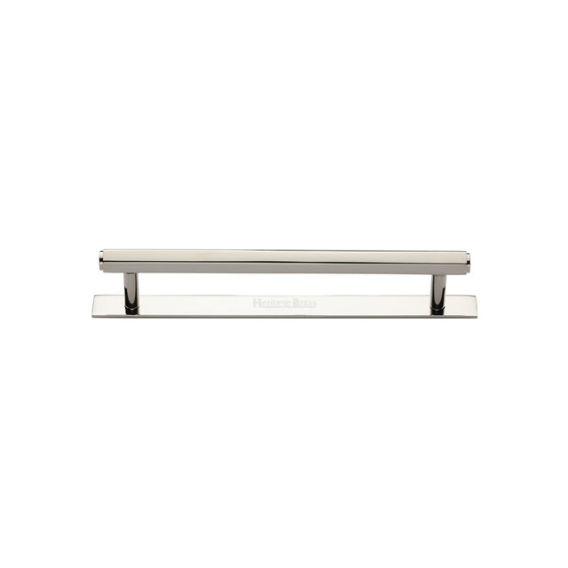 High quality image of the Heritage Brass Cabinet Pull Hexagonal Design with Plate 96mm CTC Polished Nickel Finish | Sku. pl4422-96-pnf | Discounted prices available from Trade Door Handles
