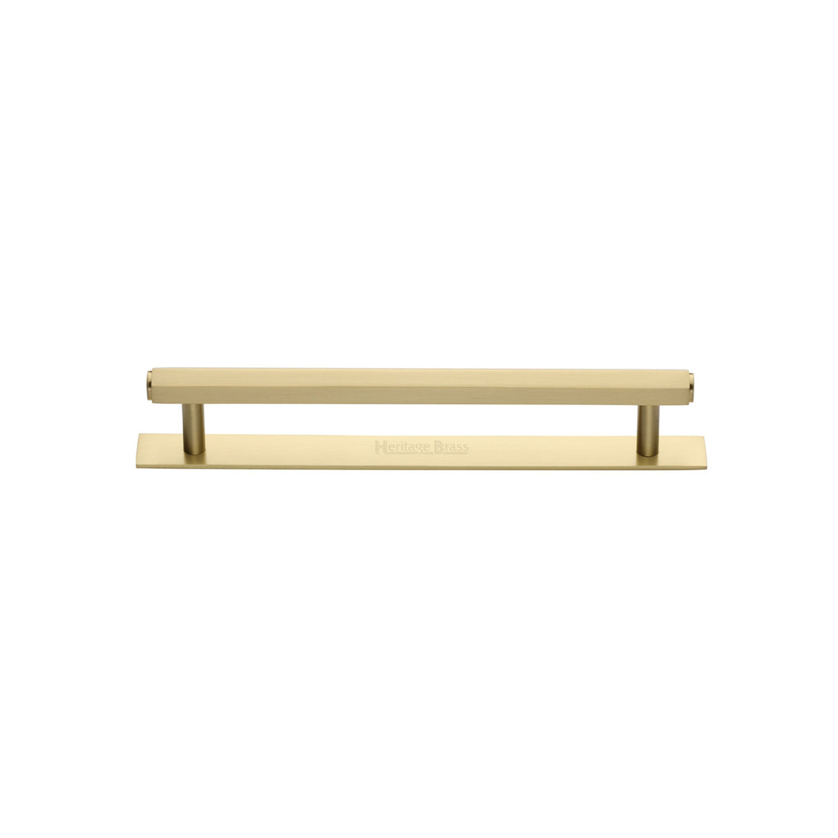 High quality image of the Heritage Brass Cabinet Pull Hexagonal Design with Plate 96mm CTC Satin Brass Finish | Sku. pl4422-96-sb | Discounted prices available from Trade Door Handles