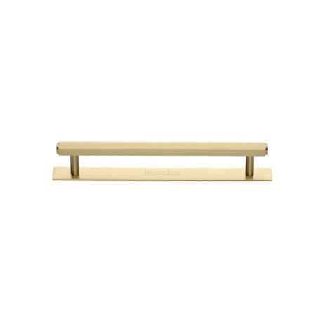 High quality image of the Heritage Brass Cabinet Pull Hexagonal Design with Plate 96mm CTC Satin Brass Finish | Sku. pl4422-96-sb | Discounted prices available from Trade Door Handles