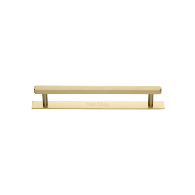 High quality image of the Heritage Brass Cabinet Pull Hexagonal Design with Plate 96mm CTC Satin Brass Finish | Sku. pl4422-96-sb | Discounted prices available from Trade Door Handles