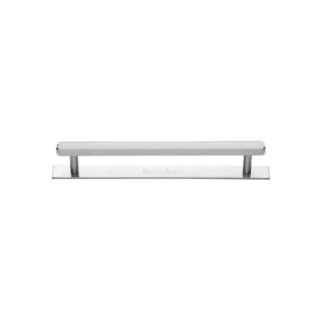 High quality image of the Heritage Brass Cabinet Pull Hexagonal Design with Plate 96mm CTC Satin Chrome Finish | Sku. pl4422-96-sc | Discounted prices available from Trade Door Handles