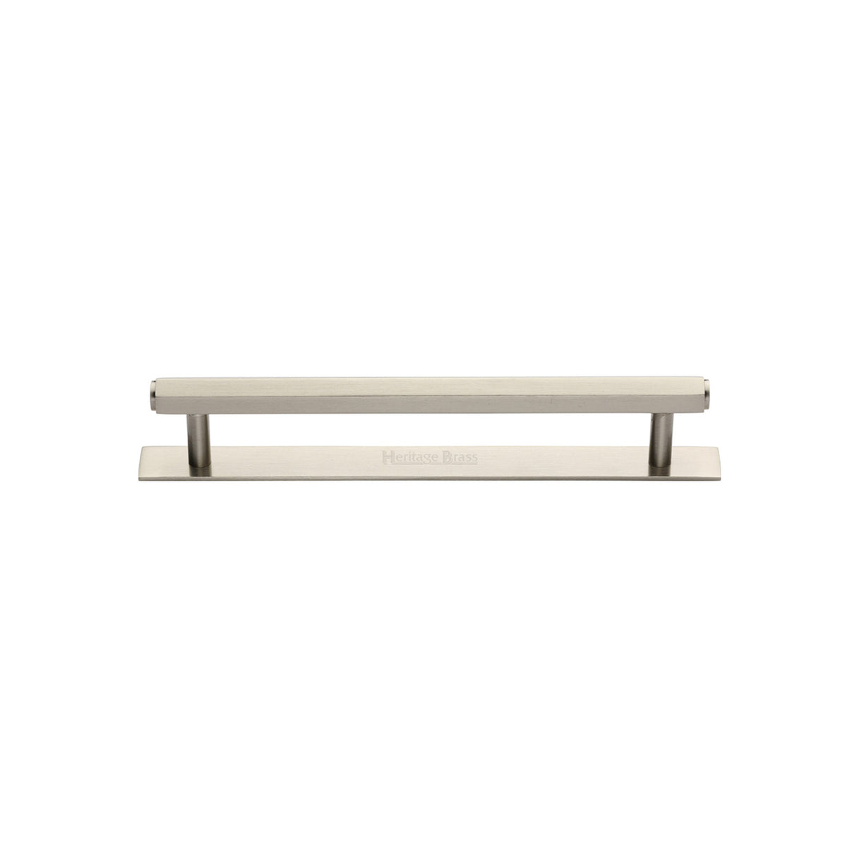High quality image of the Heritage Brass Cabinet Pull Hexagonal Design with Plate 96mm CTC Satin Nickel Finish | Sku. pl4422-96-sn | Discounted prices available from Trade Door Handles