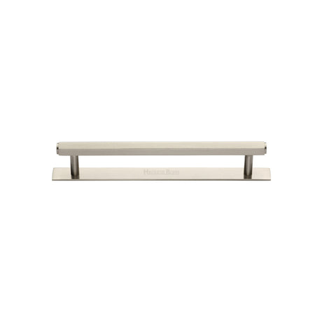High quality image of the Heritage Brass Cabinet Pull Hexagonal Design with Plate 96mm CTC Satin Nickel Finish | Sku. pl4422-96-sn | Discounted prices available from Trade Door Handles