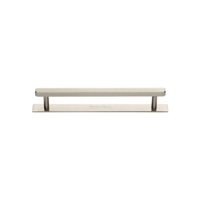 High quality image of the Heritage Brass Cabinet Pull Hexagonal Design with Plate 96mm CTC Satin Nickel Finish | Sku. pl4422-96-sn | Discounted prices available from Trade Door Handles