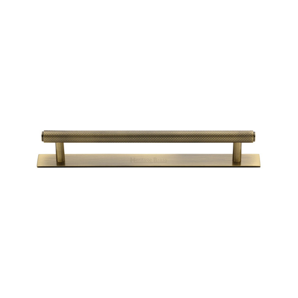 High quality image of the Heritage Brass Cabinet Pull Knurled Design with Plate 128mm CTC Antique Brass Finish | Sku. pl4458-128-at | Discounted prices available from Trade Door Handles