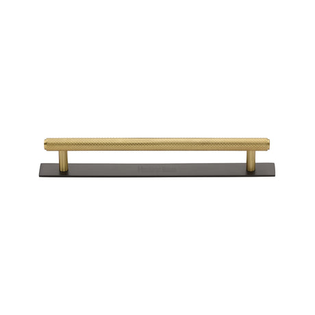 High quality image of the Heritage Brass Cabinet Pull Knurled Design with Plate 128mm CTC Matt Bronze/Satin Brass Finish | Sku. pl4458-128-bsb | Discounted prices available from Trade Door Handles