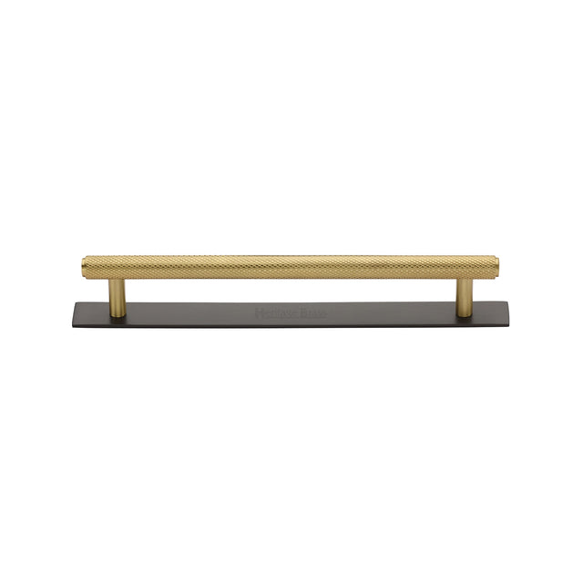 High quality image of the Heritage Brass Cabinet Pull Knurled Design with Plate 128mm CTC Matt Bronze/Satin Brass Finish | Sku. pl4458-128-bsb | Discounted prices available from Trade Door Handles