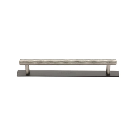 High quality image of the Heritage Brass Cabinet Pull Knurled Design with Plate 128mm CTC Matt Bronze/Satin Nickel Finish | Sku. pl4458-128-bsn | Discounted prices available from Trade Door Handles