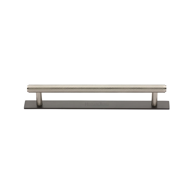 High quality image of the Heritage Brass Cabinet Pull Knurled Design with Plate 128mm CTC Matt Bronze/Satin Nickel Finish | Sku. pl4458-128-bsn | Discounted prices available from Trade Door Handles