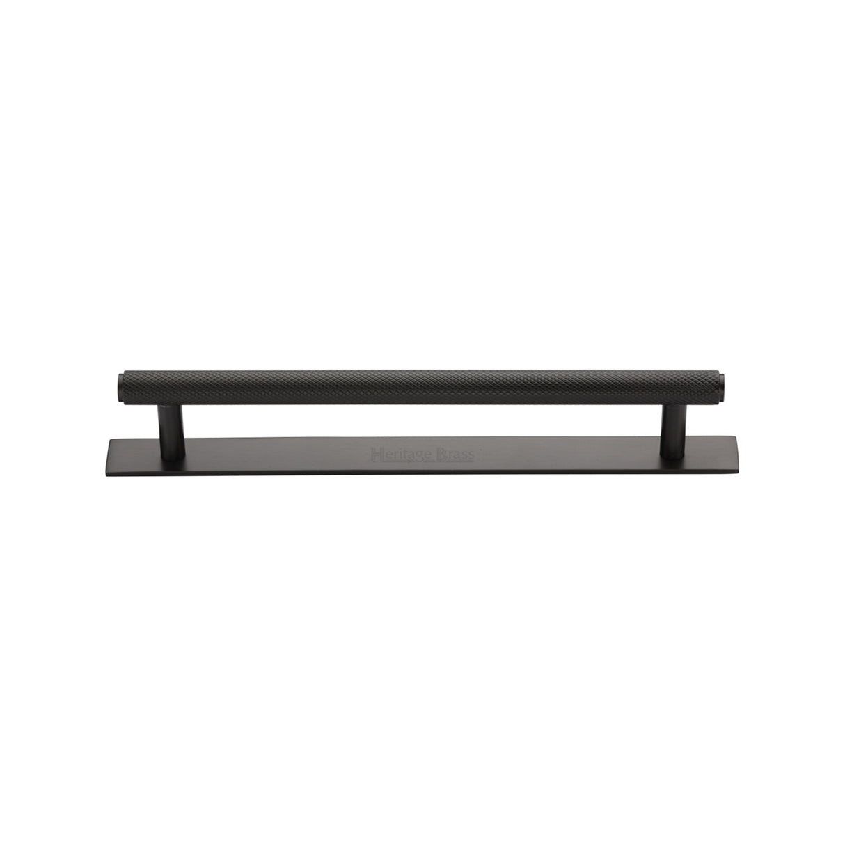 High quality image of the Heritage Brass Cabinet Pull Knurled Design with Plate 128mm CTC Matt Bronze Finish | Sku. pl4458-128-mb | Discounted prices available from Trade Door Handles