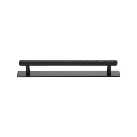 High quality image of the Heritage Brass Cabinet Pull Knurled Design with Plate 128mm CTC Matt Bronze Finish | Sku. pl4458-128-mb | Discounted prices available from Trade Door Handles