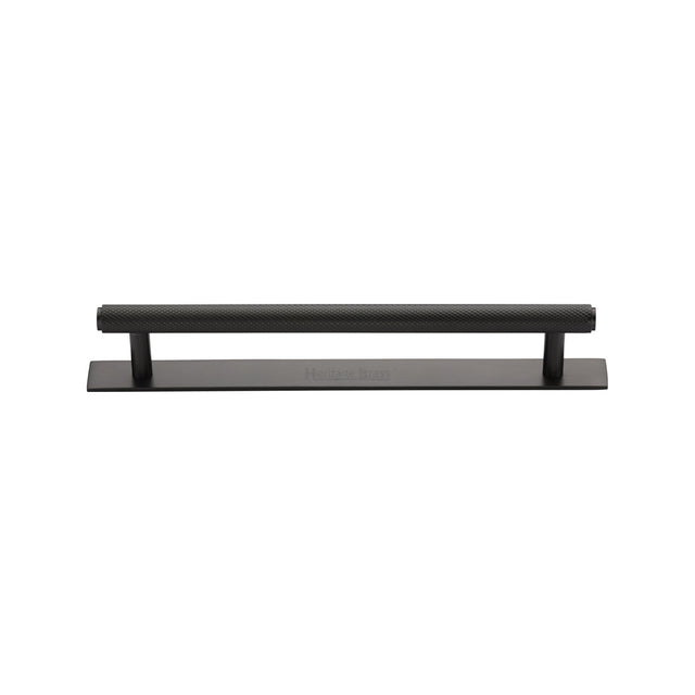 High quality image of the Heritage Brass Cabinet Pull Knurled Design with Plate 128mm CTC Matt Bronze Finish | Sku. pl4458-128-mb | Discounted prices available from Trade Door Handles