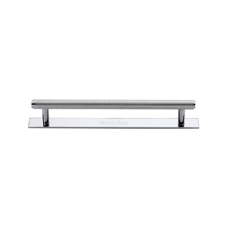 High quality image of the Heritage Brass Cabinet Pull Knurled Design with Plate 128mm CTC Polished Chrome Finish | Sku. pl4458-128-pc | Discounted prices available from Trade Door Handles