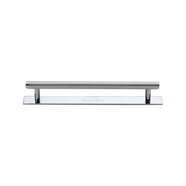 High quality image of the Heritage Brass Cabinet Pull Knurled Design with Plate 128mm CTC Polished Chrome Finish | Sku. pl4458-128-pc | Discounted prices available from Trade Door Handles